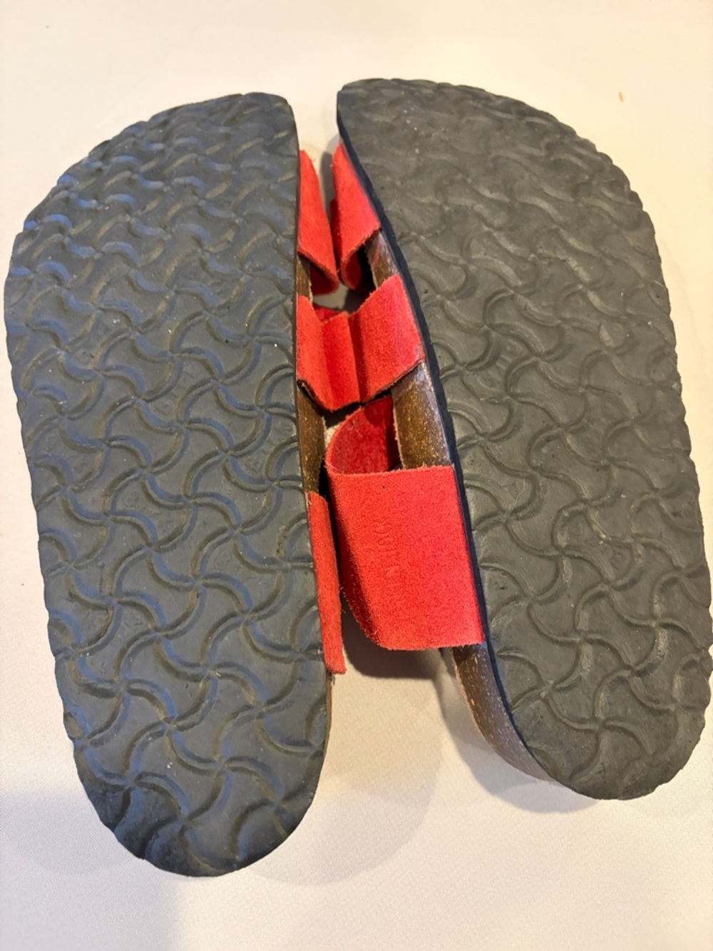 Birkenstock Red Suede Two-Strap Slide 41 leather EUC 10 10 1/2 - Picture 3 of 5